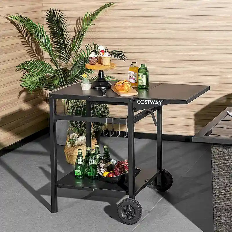 Double-Shelf Movable Dining Cart Table Multifunctional Kitchen