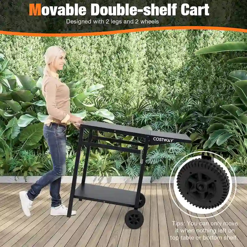Double-Shelf Movable Dining Cart Table Multifunctional Kitchen