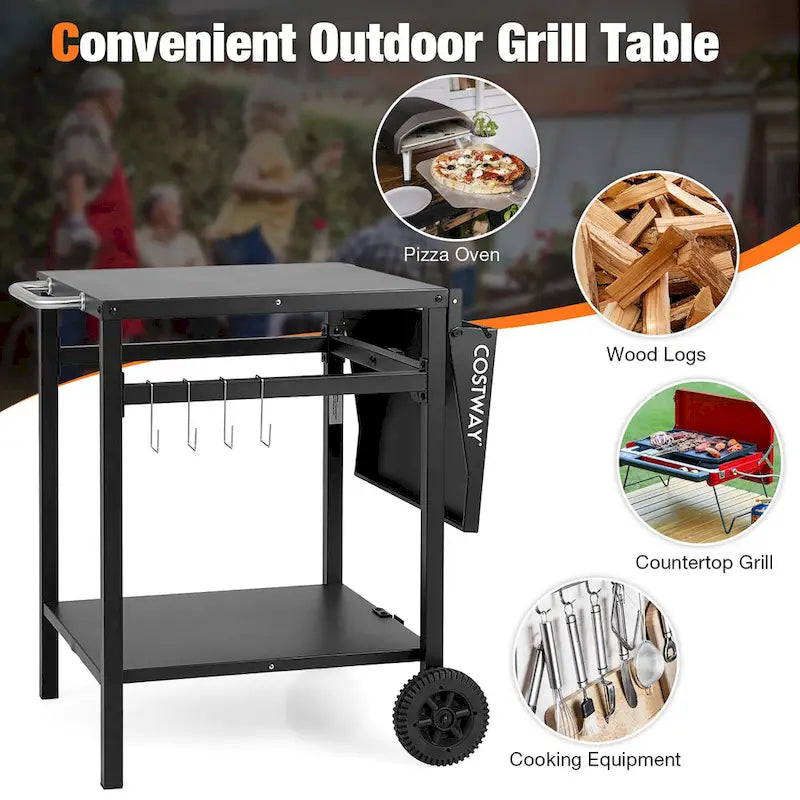 Double-Shelf Movable Dining Cart Table Multifunctional Kitchen