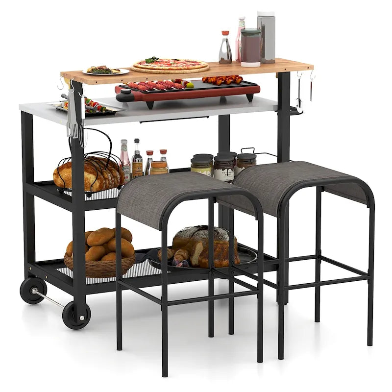 Rolling Bar Cart with Flip-up Table, Hooks and Paper Towel Holder