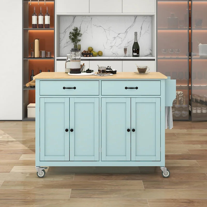 Kitchen Island Cart with Solid Wood Top and Locking Wheels