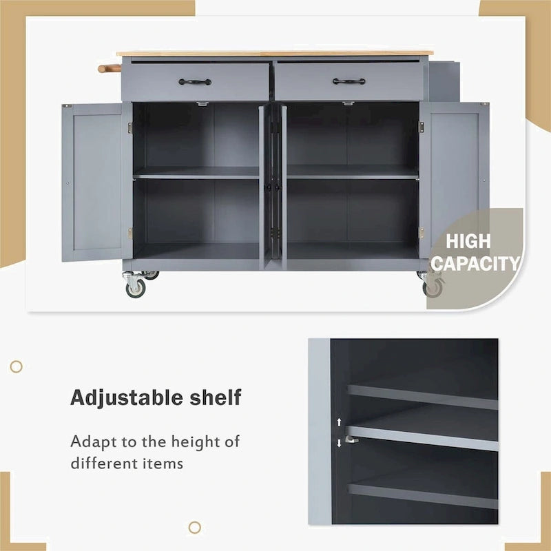 Kitchen Island Cart with Solid Wood Top and Locking Wheels