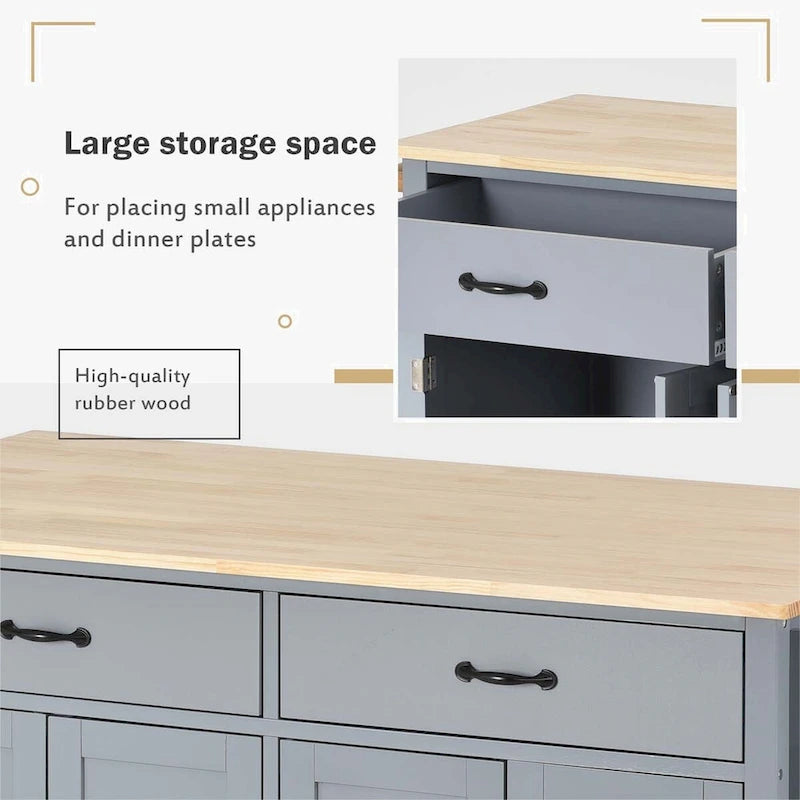 Kitchen Island Cart with Solid Wood Top and Locking Wheels