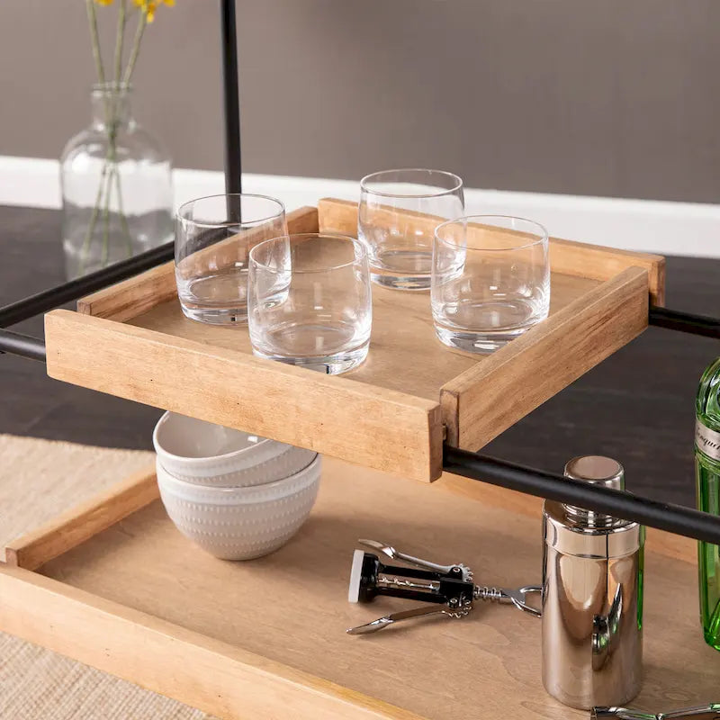 Rolling Bar Cart with 3 Shelves, Removable Tray