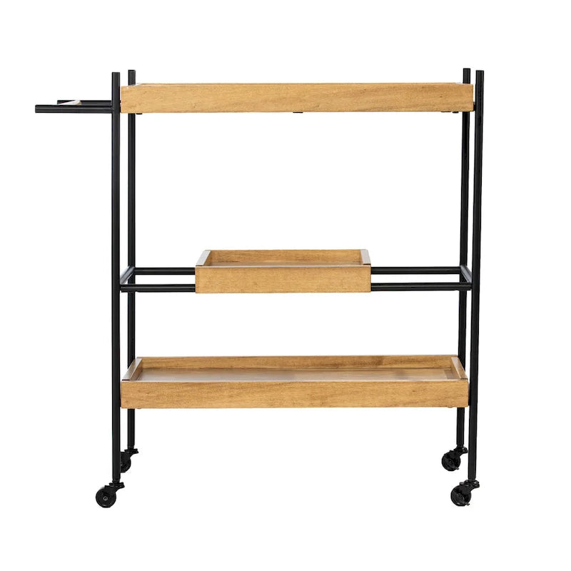 Rolling Bar Cart with 3 Shelves, Removable Tray