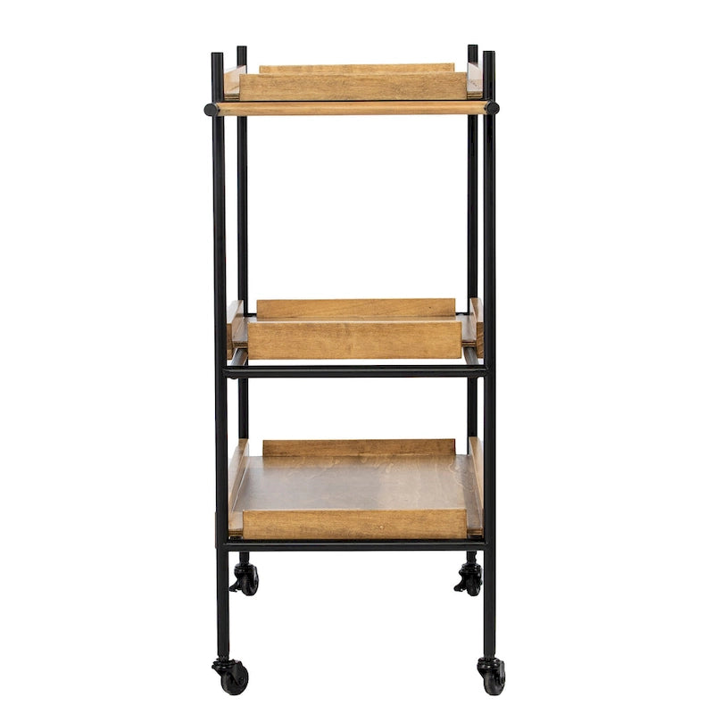 Rolling Bar Cart with 3 Shelves, Removable Tray