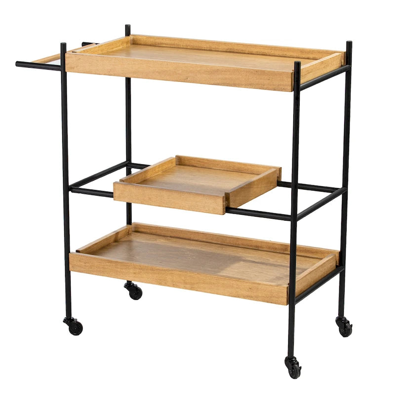 Rolling Bar Cart with 3 Shelves, Removable Tray