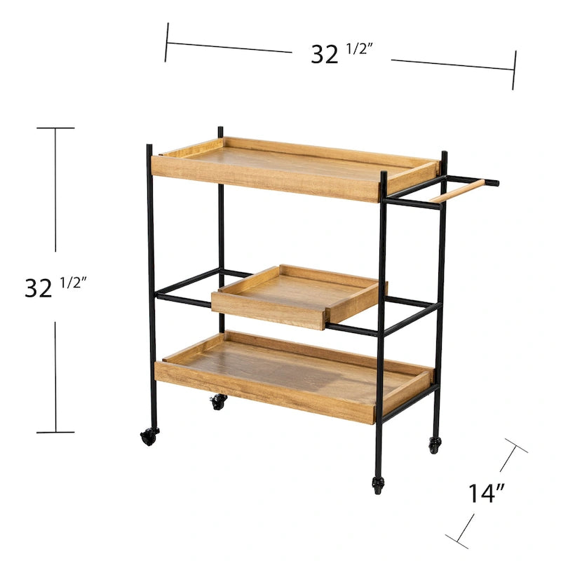 Rolling Bar Cart with 3 Shelves, Removable Tray