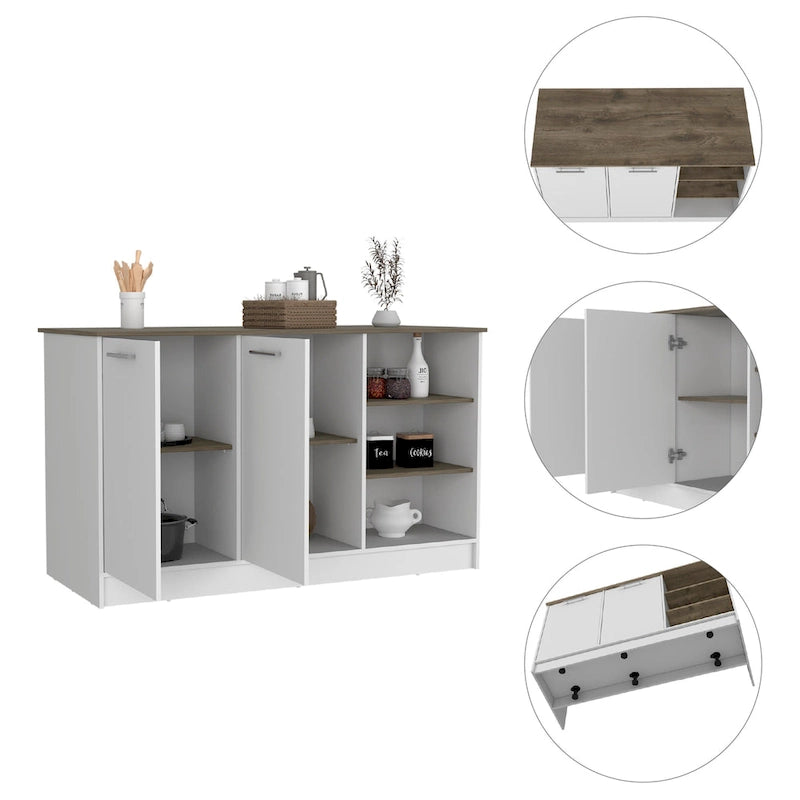 Kitchen Island with Two Cabinets and Three Open Shelves