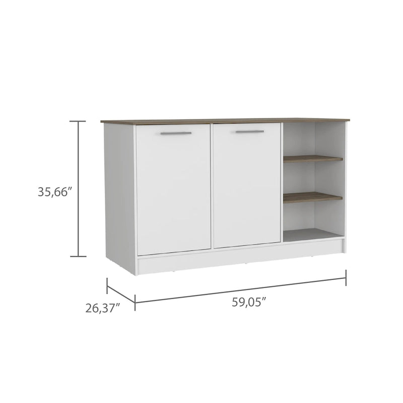 Kitchen Island with Two Cabinets and Three Open Shelves
