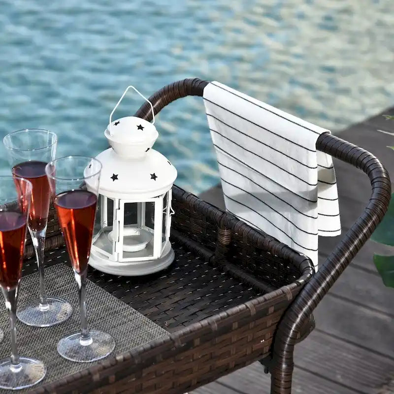 Rattan Food and Serving Cart with 4 Wheels and 2-Tiers