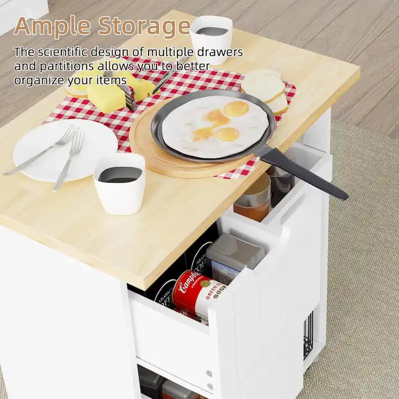 Kitchen Island Cart with 3 Open Shelves and 3 Drawers