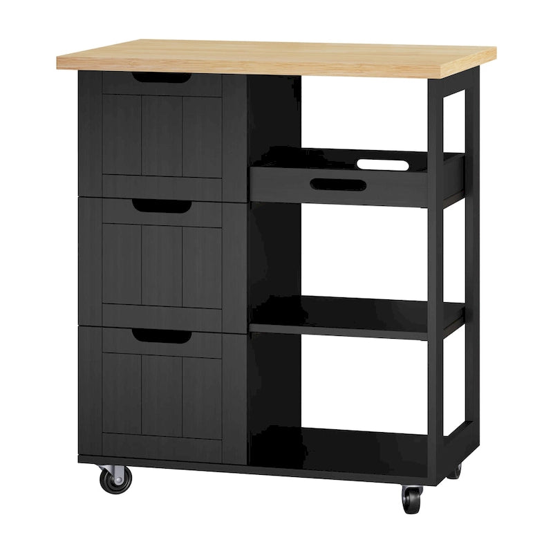 Kitchen Island Cart with 3 Open Shelves and 3 Drawers