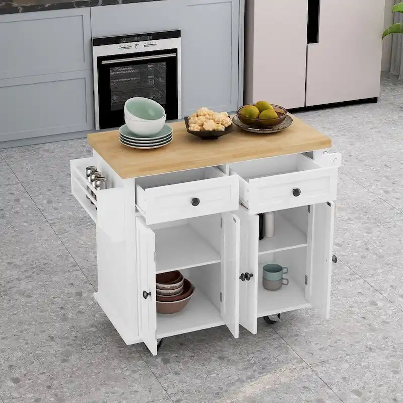 Kitchen Island Cart with Two Storage Cabinets and Two Locking Wheels