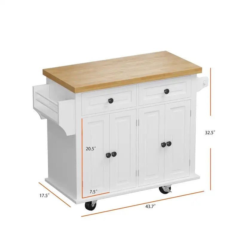 Kitchen Island Cart with Two Storage Cabinets and Two Locking Wheels