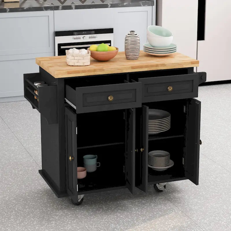 Kitchen Island Cart with Two Storage Cabinets and Two Locking Wheels