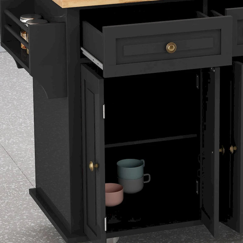 Kitchen Island Cart with Two Storage Cabinets and Two Locking Wheels