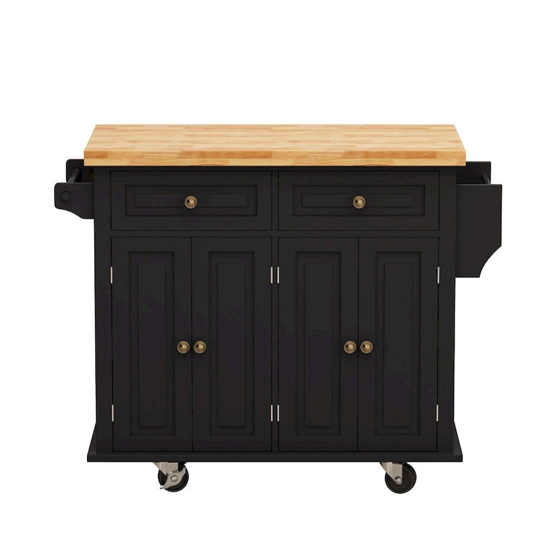 Kitchen Island Cart with Two Storage Cabinets and Two Locking Wheels