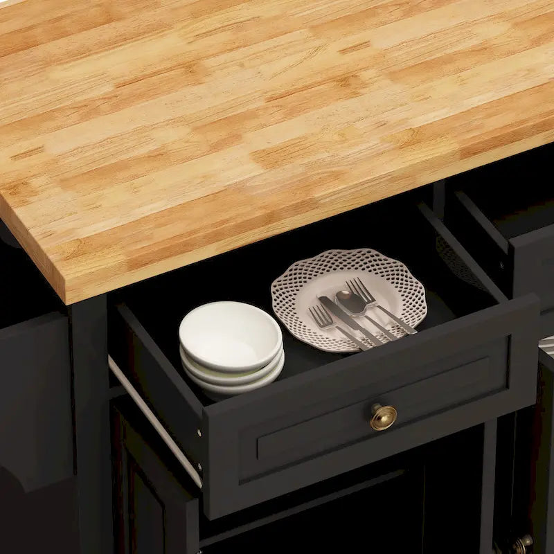 Kitchen Island Cart with Two Storage Cabinets and Two Locking Wheels
