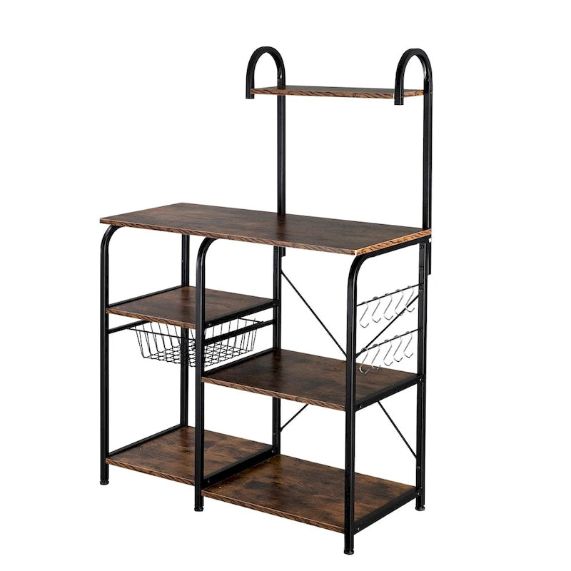Kitchen Baker's Rack 35.5 Microwave Stand 4-Tier Spice Rack Organizer Workstation with 10 Hooks