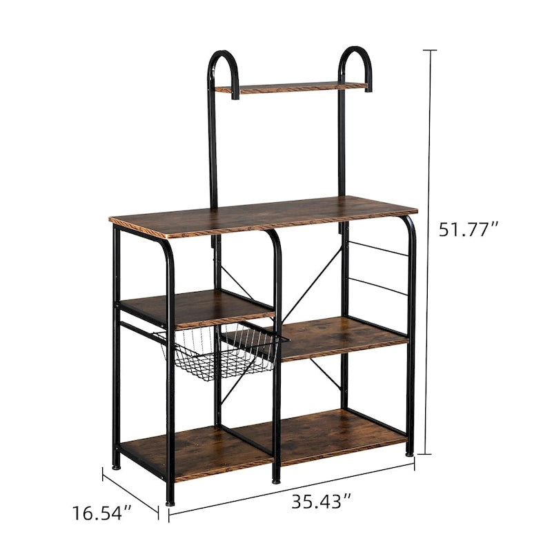 Kitchen Baker's Rack 35.5 Microwave Stand 4-Tier Spice Rack Organizer Workstation with 10 Hooks