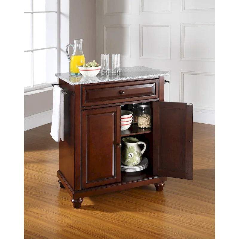 Crosley Cambridge Solid Granite Top Portable Kitchen Island in Vintage Mahogany Finish - 31 W x 18 D x 35 H