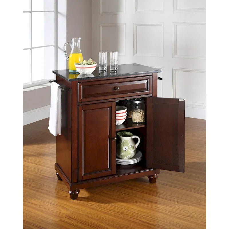 Solid Granite Top Portable Kitchen Island, Vintage Mahogany Finish - 31W x 18D x 35H
