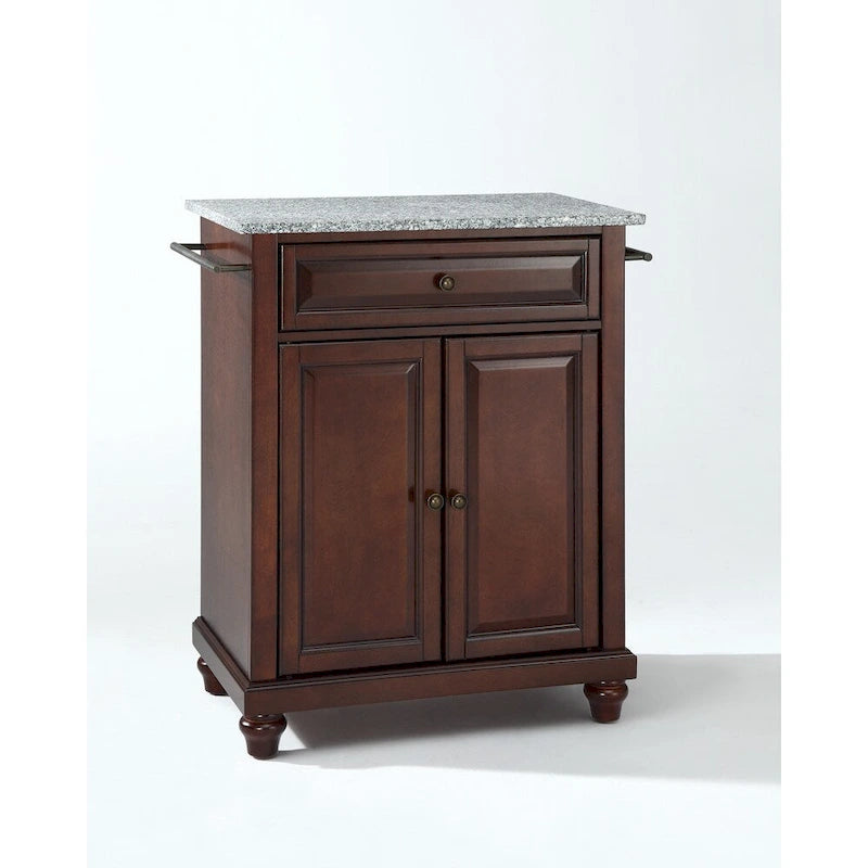 Solid Granite Top Portable Kitchen Island, Vintage Mahogany Finish - 31W x 18D x 35H