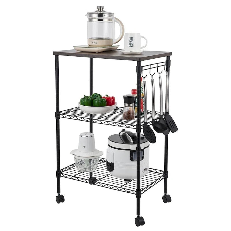 Metal Storage 3-Tier Rolling Kitchen Utility Cart
