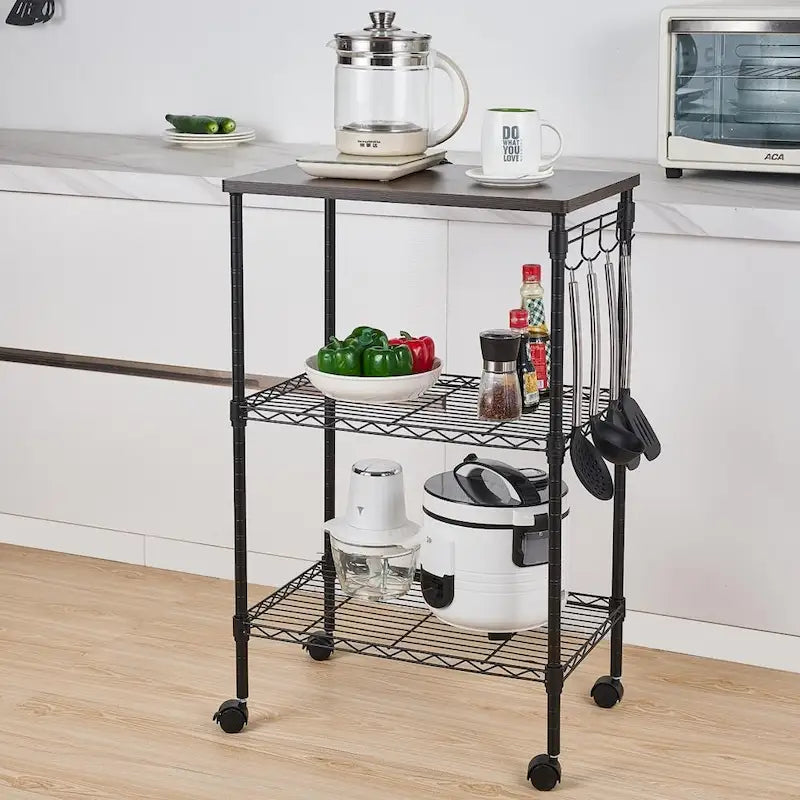 Metal Storage 3-Tier Rolling Kitchen Utility Cart
