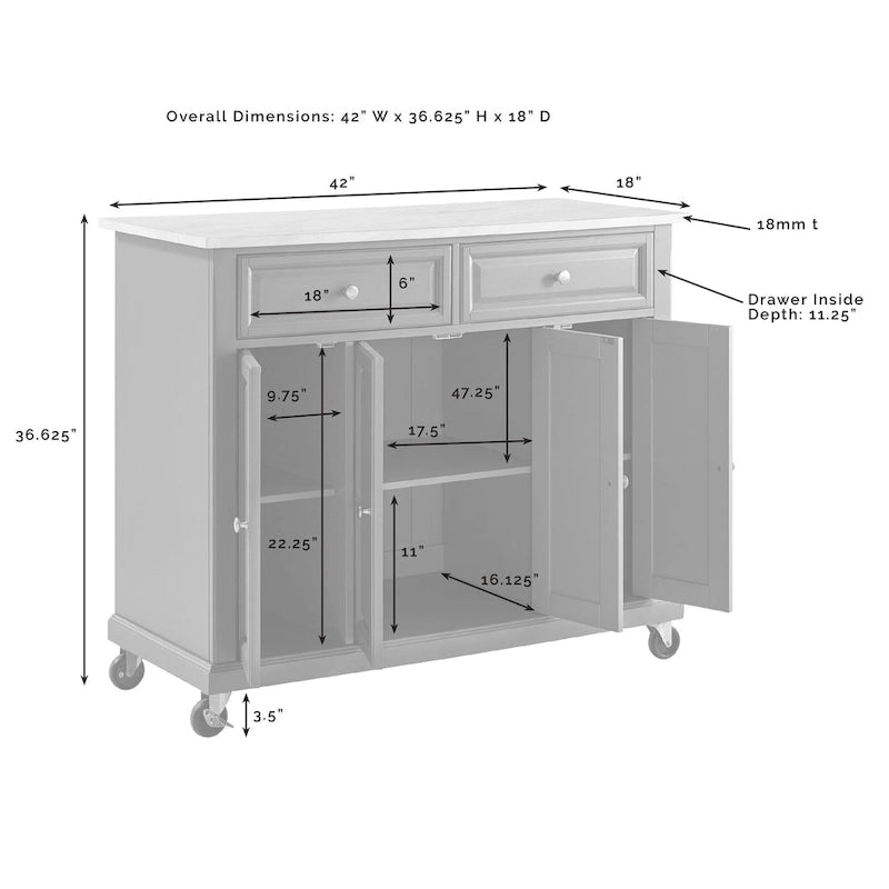 Traditional Kitchen Cart Island - 42.13W x 18D x 36H