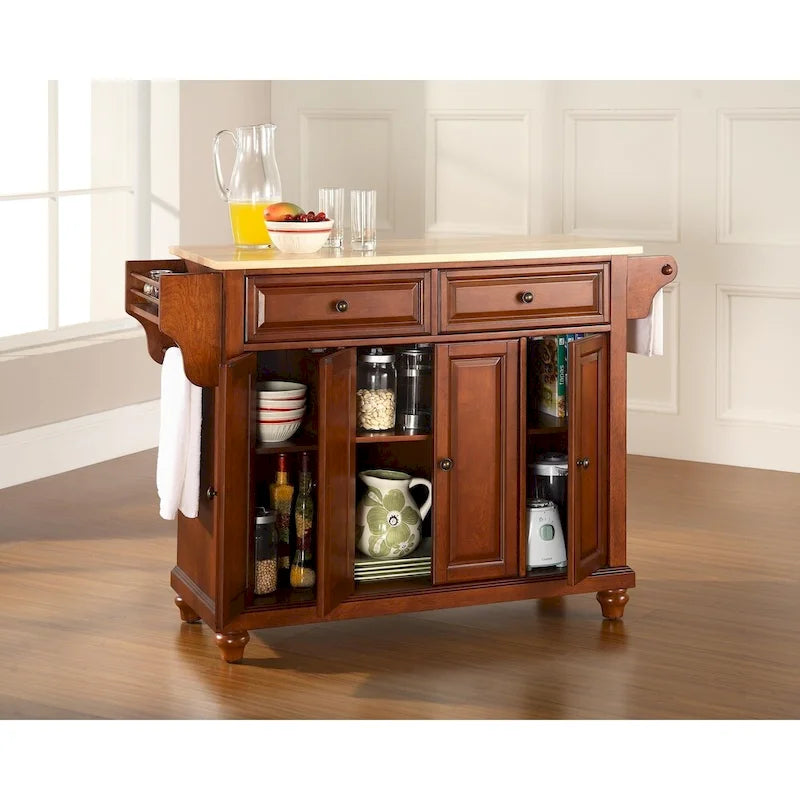 Natural Wood Top Kitchen Island with Raised Panel Doors