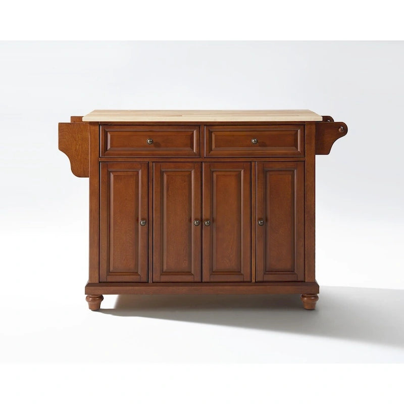Natural Wood Top Kitchen Island with Raised Panel Doors