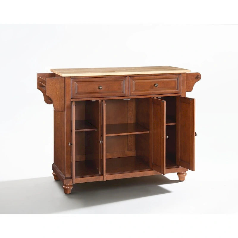 Natural Wood Top Kitchen Island with Raised Panel Doors