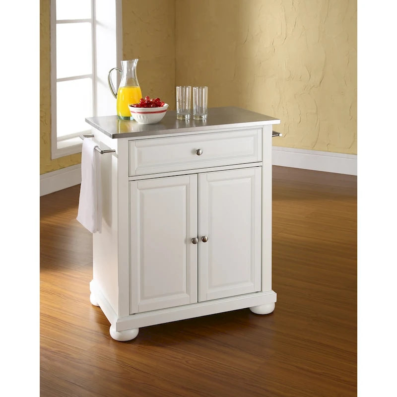 Crosley Alexandria White Wood Portable Kitchen Island with Stainless Steel Top - 31W x 18D x 33.5H