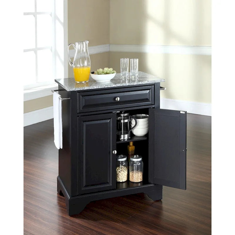 Solid Granite Top Portable Kitchen Island, Black Finish - 18D x 31W x 35H