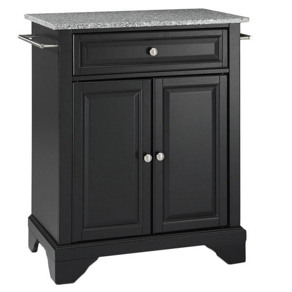 Solid Granite Top Portable Kitchen Island, Black Finish - 18D x 31W x 35H