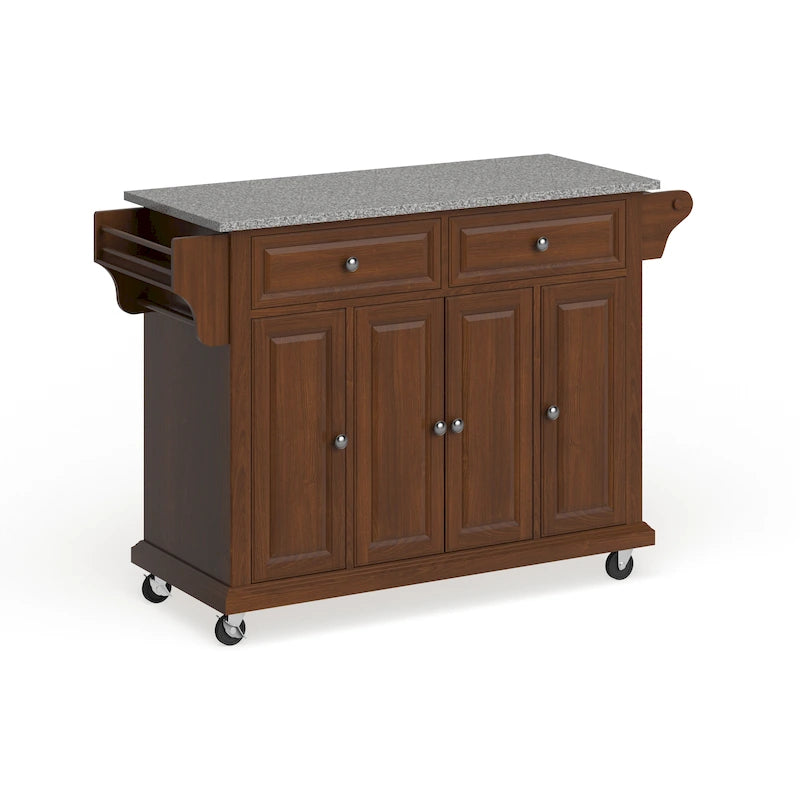 Full Size Granite Top Kitchen Cart in Cherry - 18D x 51.5W x 36H