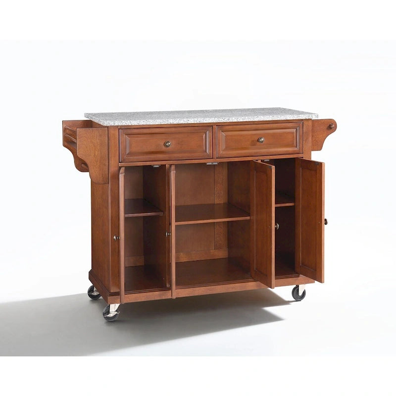 Full Size Granite Top Kitchen Cart in Cherry - 18D x 51.5W x 36H