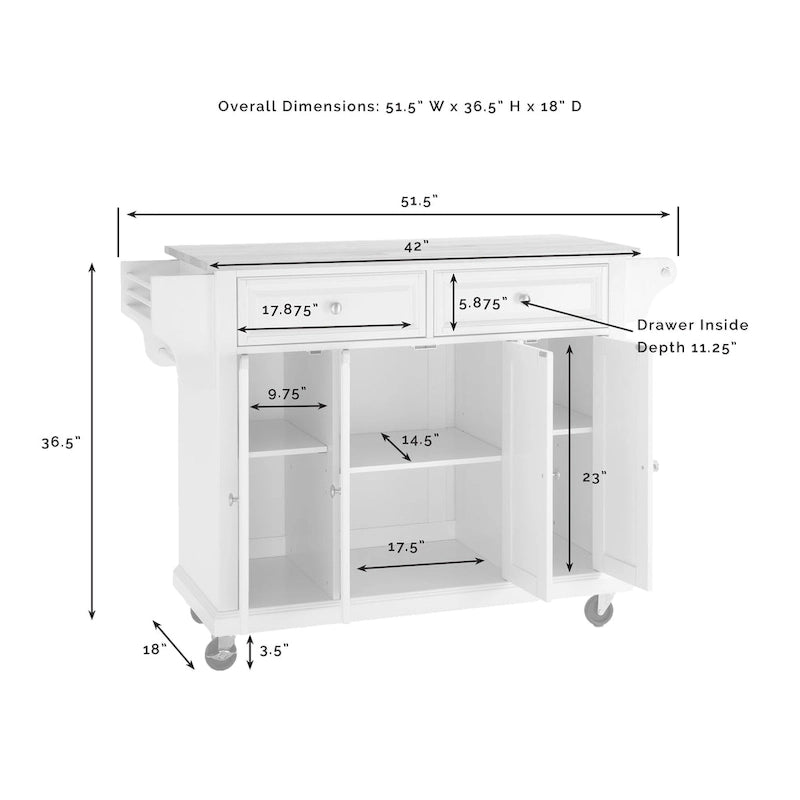 Full Size Granite Top Kitchen Cart in Cherry - 18D x 51.5W x 36H