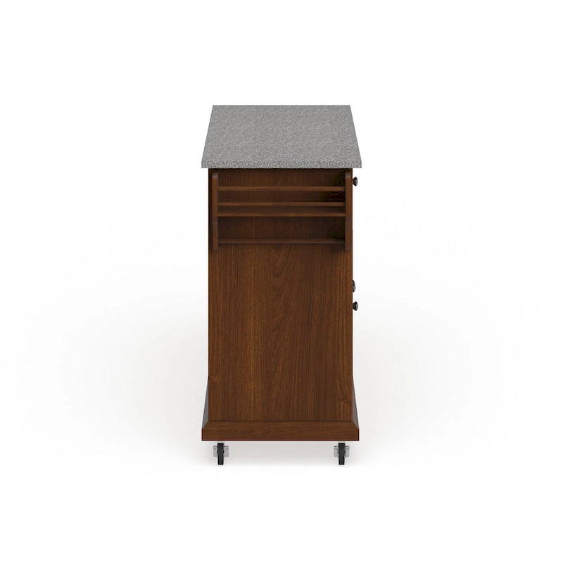 Full Size Granite Top Kitchen Cart in Cherry - 18D x 51.5W x 36H
