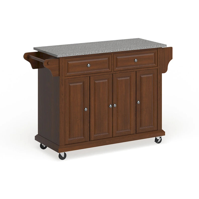 Full Size Granite Top Kitchen Cart in Cherry - 18D x 51.5W x 36H
