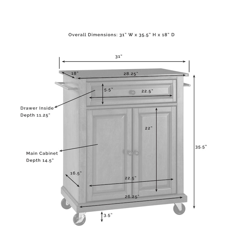 Compact Solid Black Granite Top Portable Kitchen Cart Island, Vintage Mahogany - 18D x 31W x 35.5H