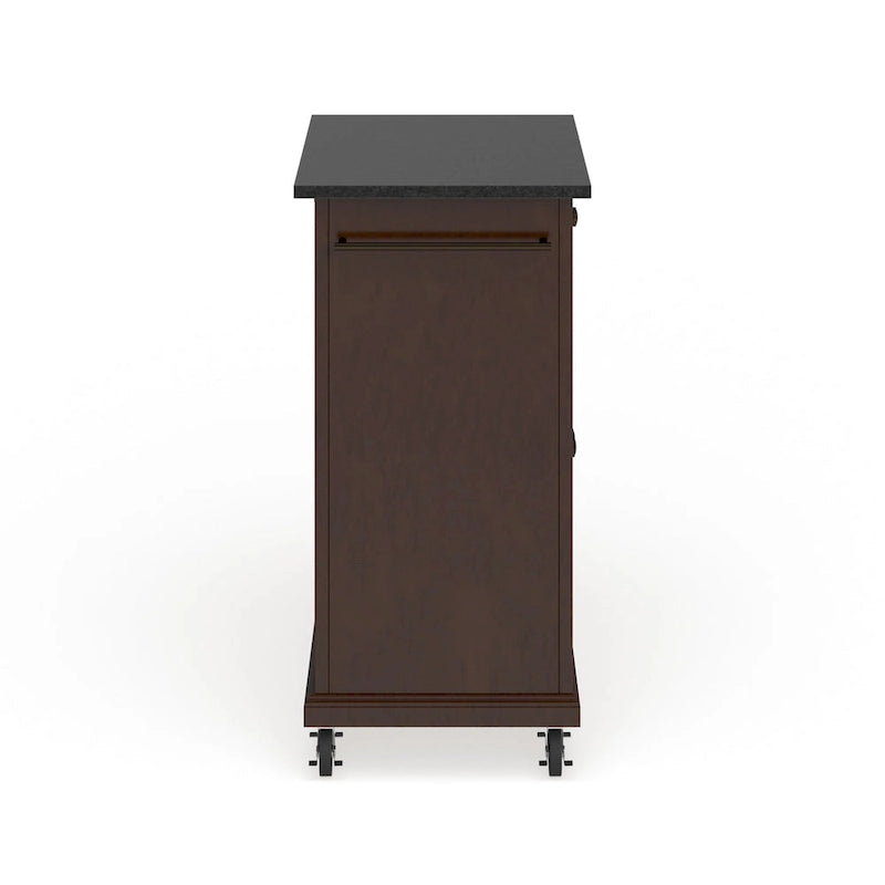 Compact Solid Black Granite Top Portable Kitchen Cart Island, Vintage Mahogany - 18D x 31W x 35.5H