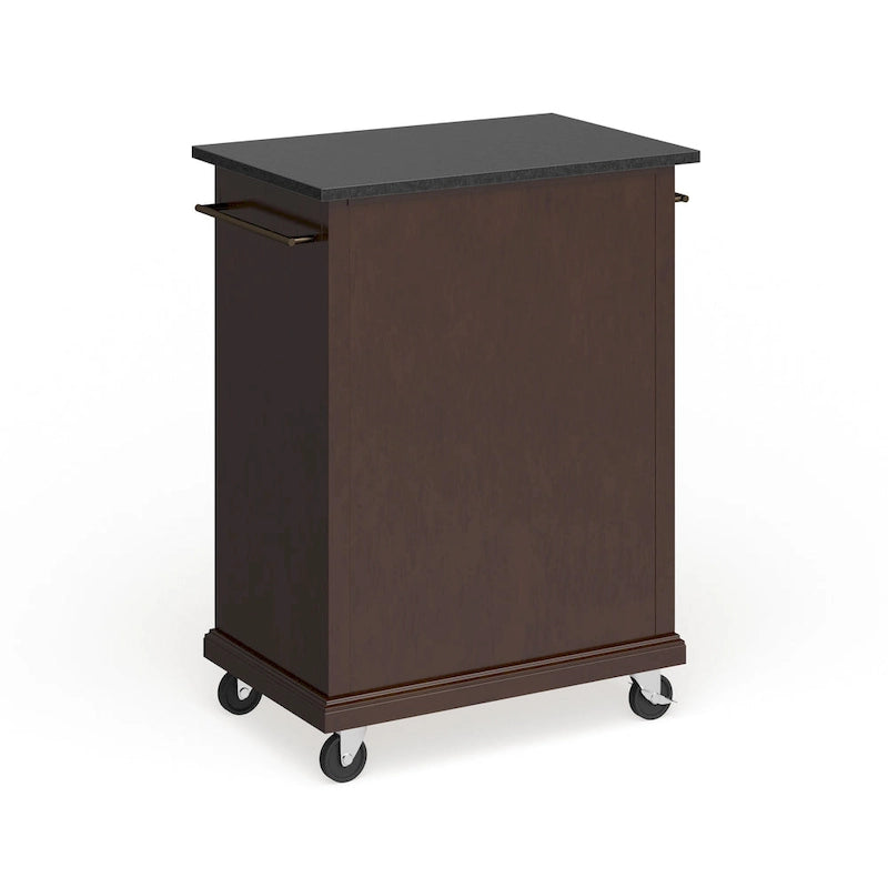 Compact Solid Black Granite Top Portable Kitchen Cart Island, Vintage Mahogany - 18D x 31W x 35.5H