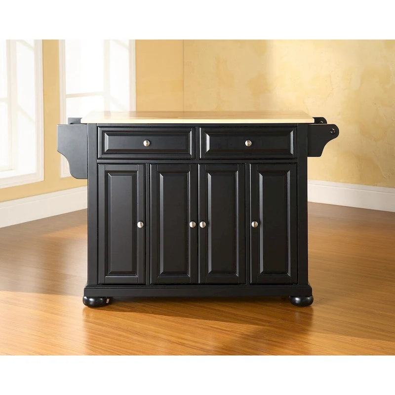 Natural Wood Top Kitchen Island, Black Finish - 51.5W x 18D x 34H