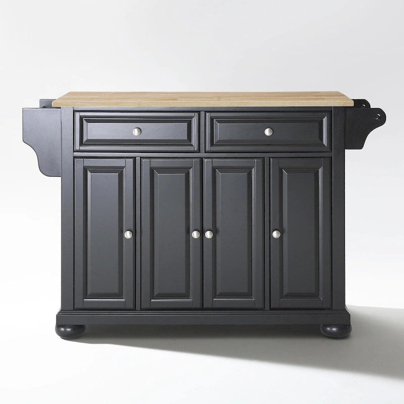 Natural Wood Top Kitchen Island, Black Finish - 51.5W x 18D x 34H