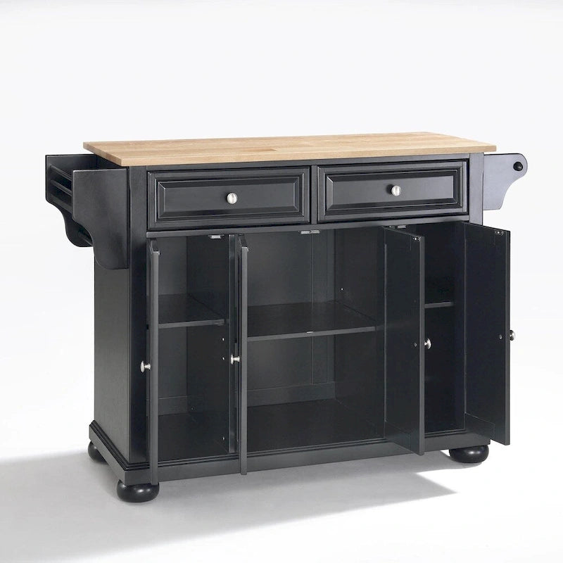 Natural Wood Top Kitchen Island, Black Finish - 51.5W x 18D x 34H