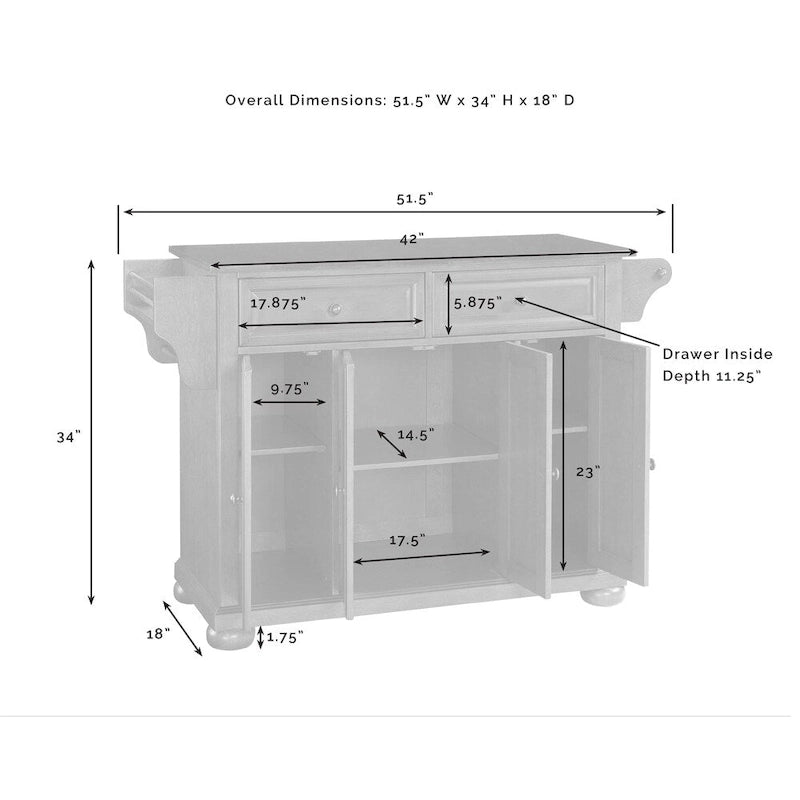 Natural Wood Top Kitchen Island, Black Finish - 51.5W x 18D x 34H