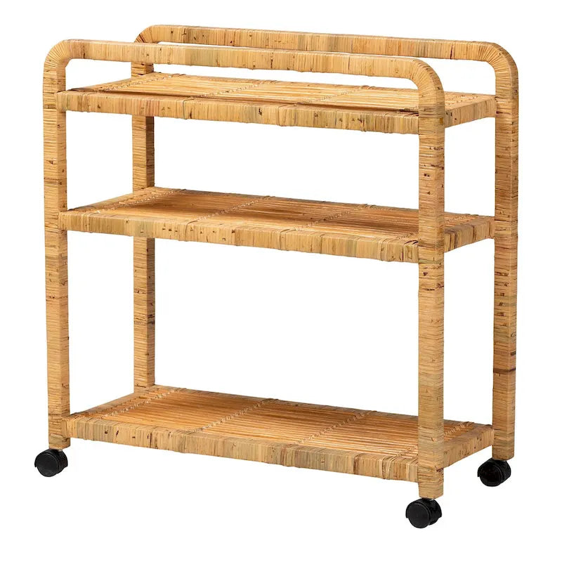Modern Bohemian Natural Rattan Kitchen Cart
